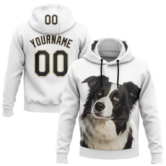 Custom Stitched White Black-Cream 3D Pattern Design Border Collie Sports Pullover Sweatshirt Hoodie - Main View