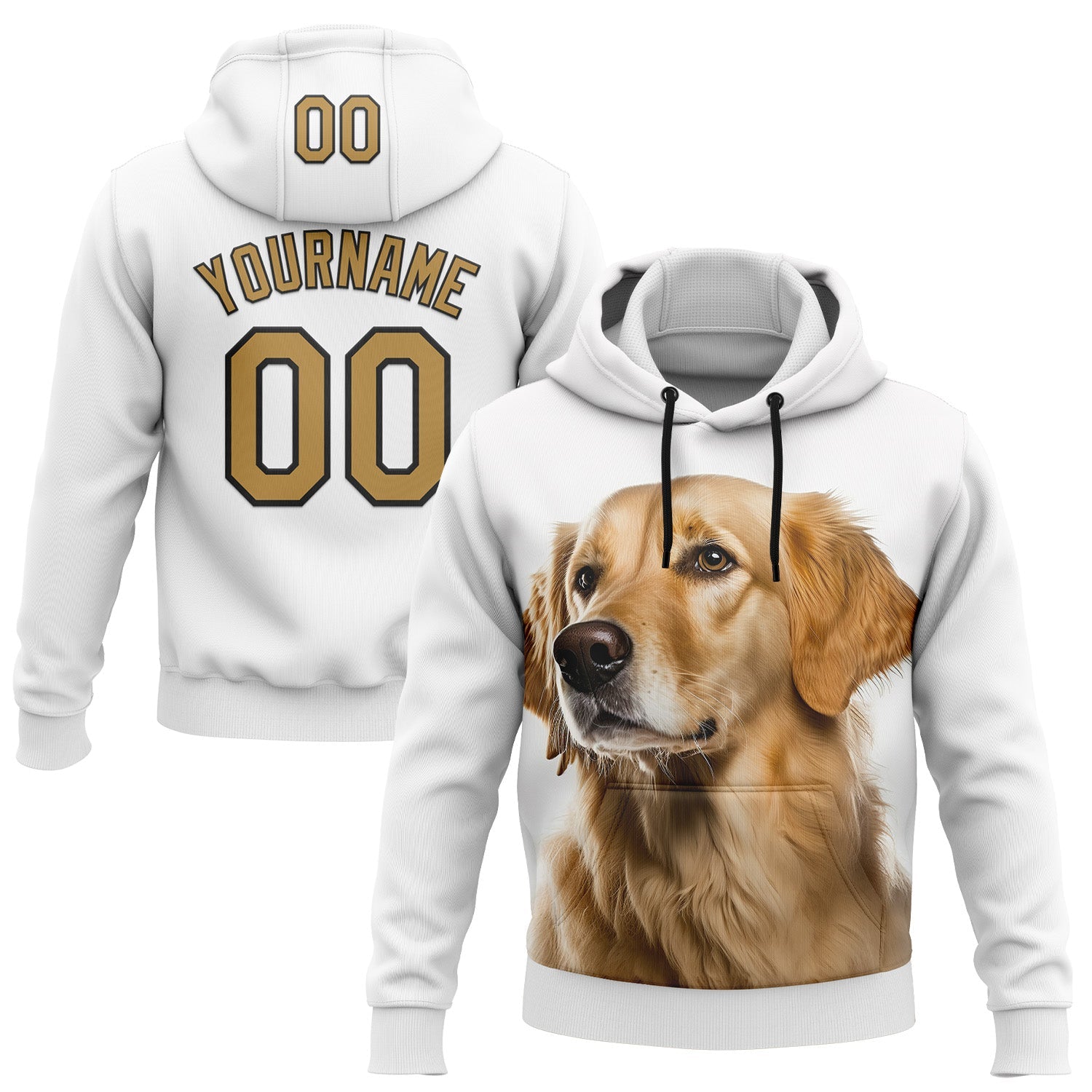 Custom Stitched White Old Gold-Black 3D Pattern Design Golden Retriever Dog Sports Pullover Sweatshirt Hoodie - Main View