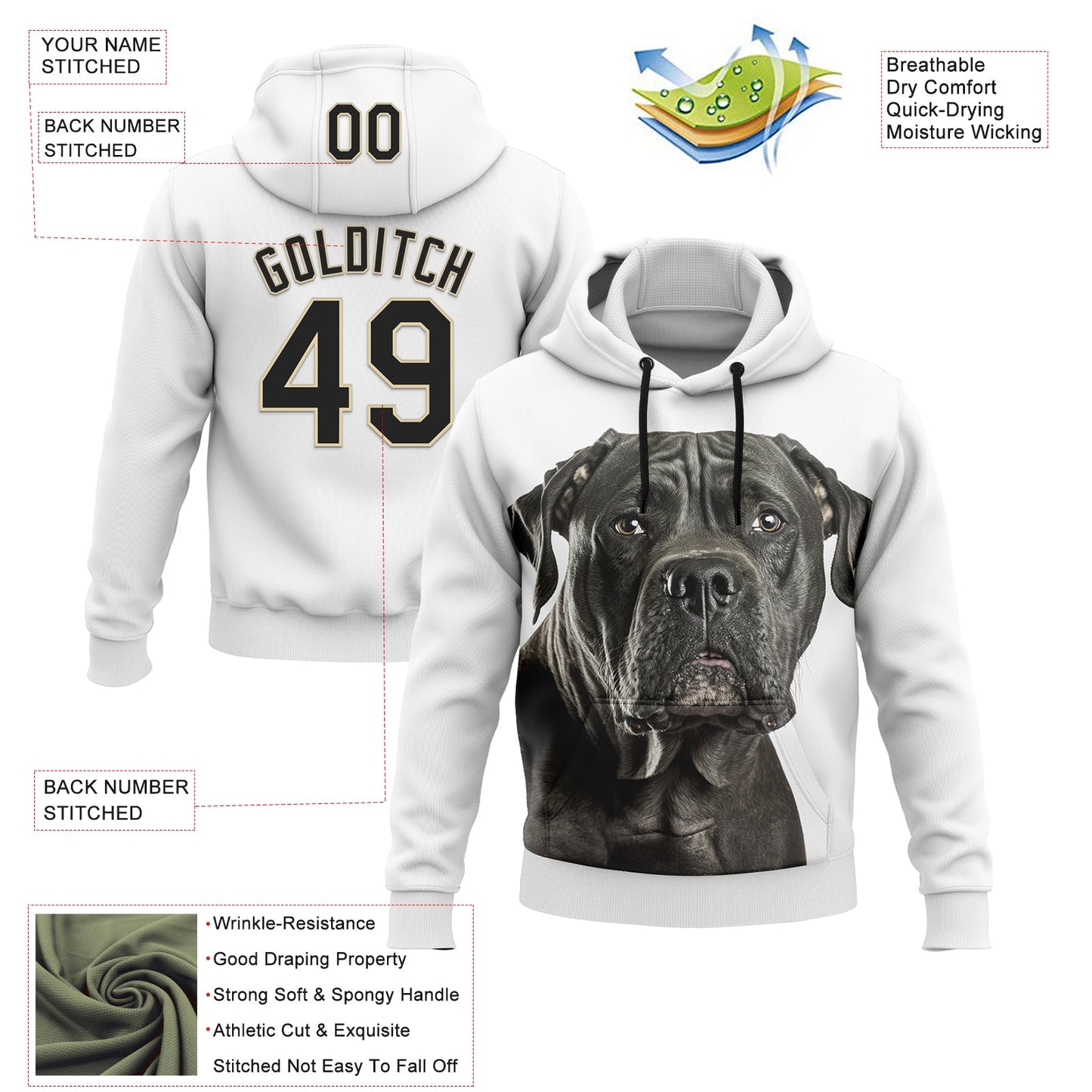 Custom Stitched White Black-Cream 3D Pattern Design Italiano Cane Corso Dog Sports Pullover Sweatshirt Hoodie view 2