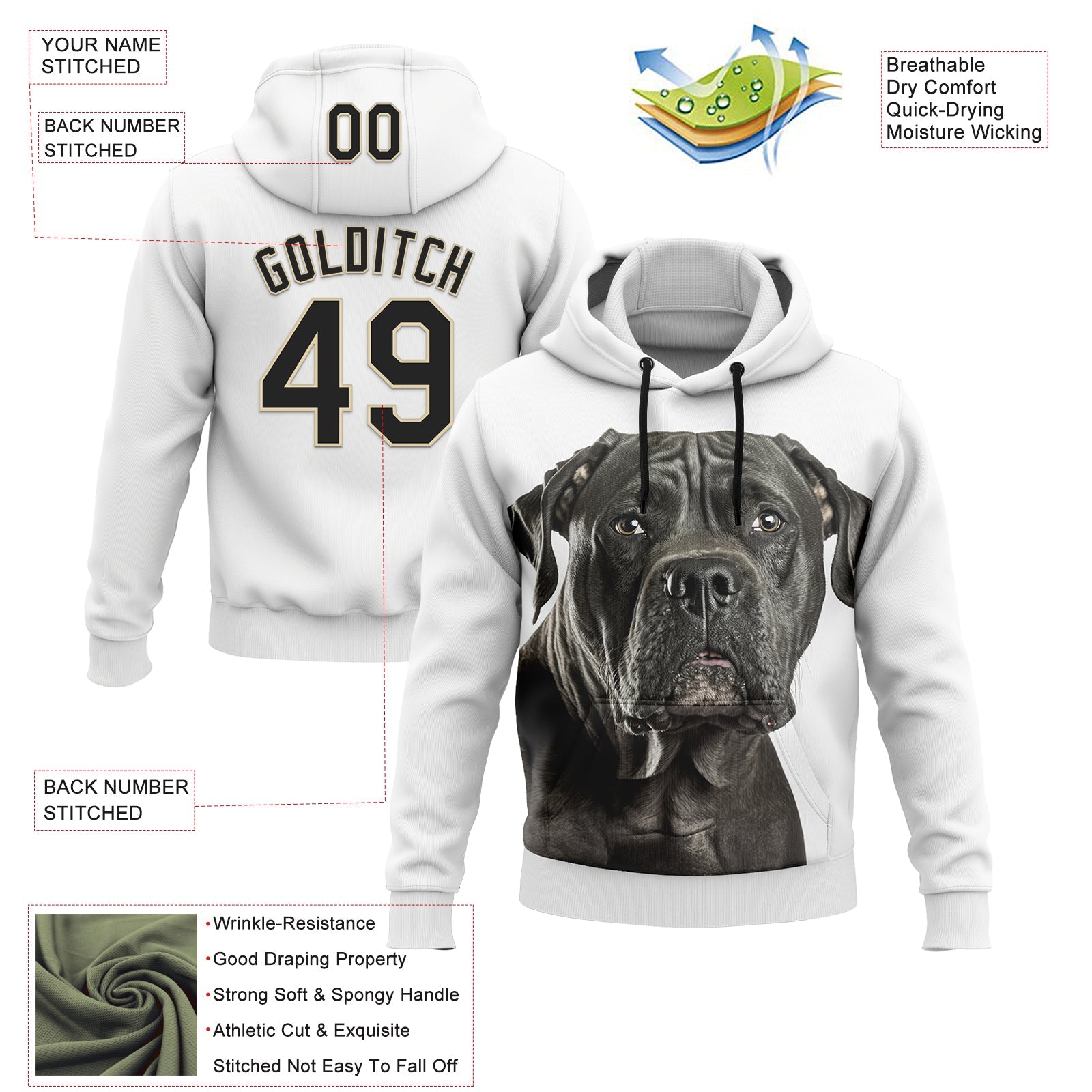 Custom Stitched White Black-Cream 3D Pattern Design Italiano Cane Corso Dog Sports Pullover Sweatshirt Hoodie view 2