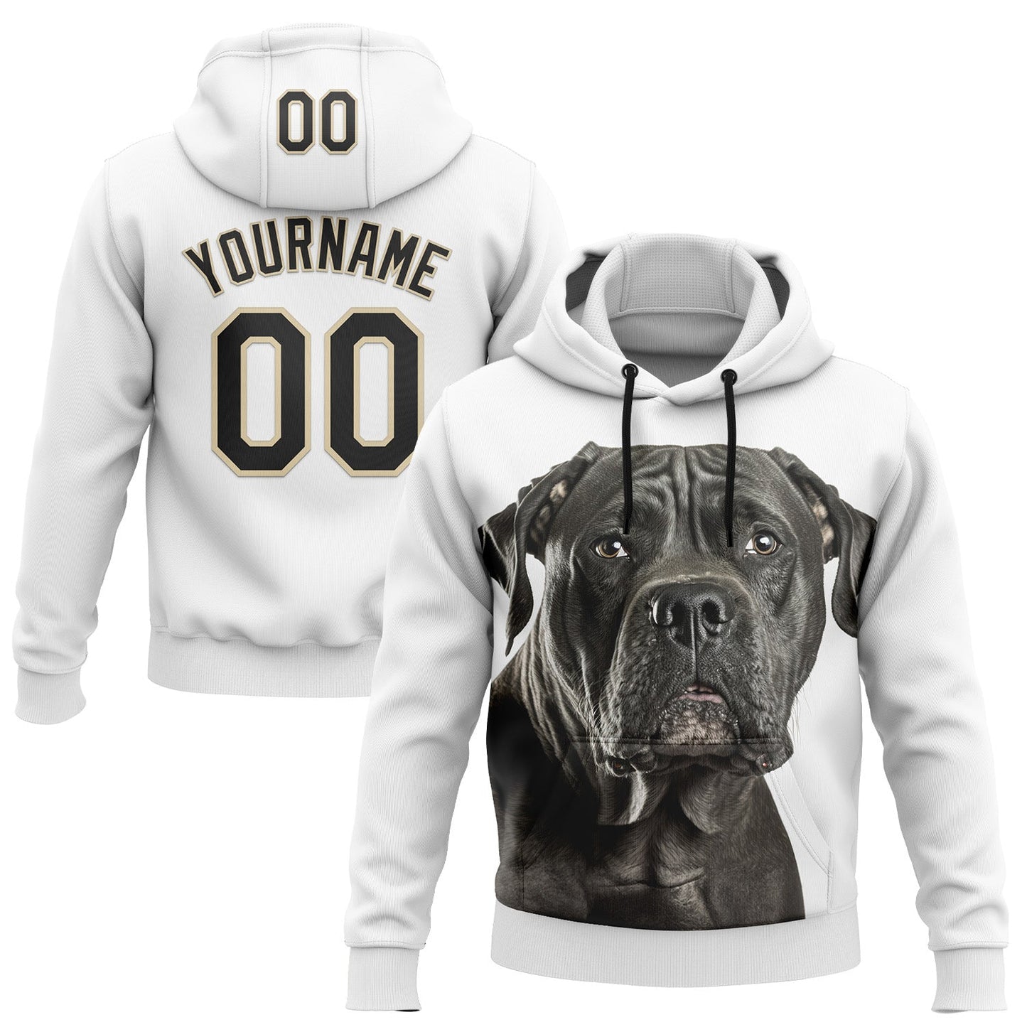 Custom Stitched White Black-Cream 3D Pattern Design Italiano Cane Corso Dog Sports Pullover Sweatshirt Hoodie - Main View