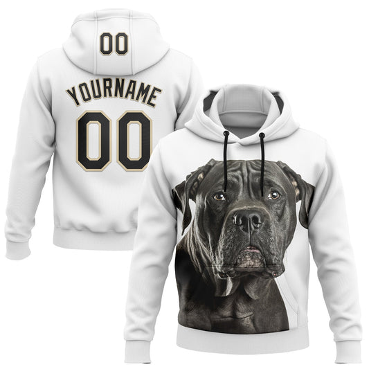 Custom Stitched White Black-Cream 3D Pattern Design Italiano Cane Corso Dog Sports Pullover Sweatshirt Hoodie - Main View