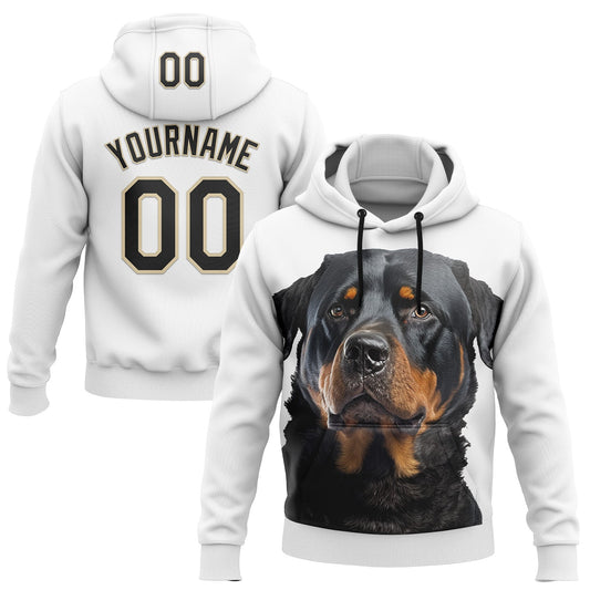 Custom Stitched White Black-Cream 3D Pattern Design Rottweiler Dog Sports Pullover Sweatshirt Hoodie - Main View
