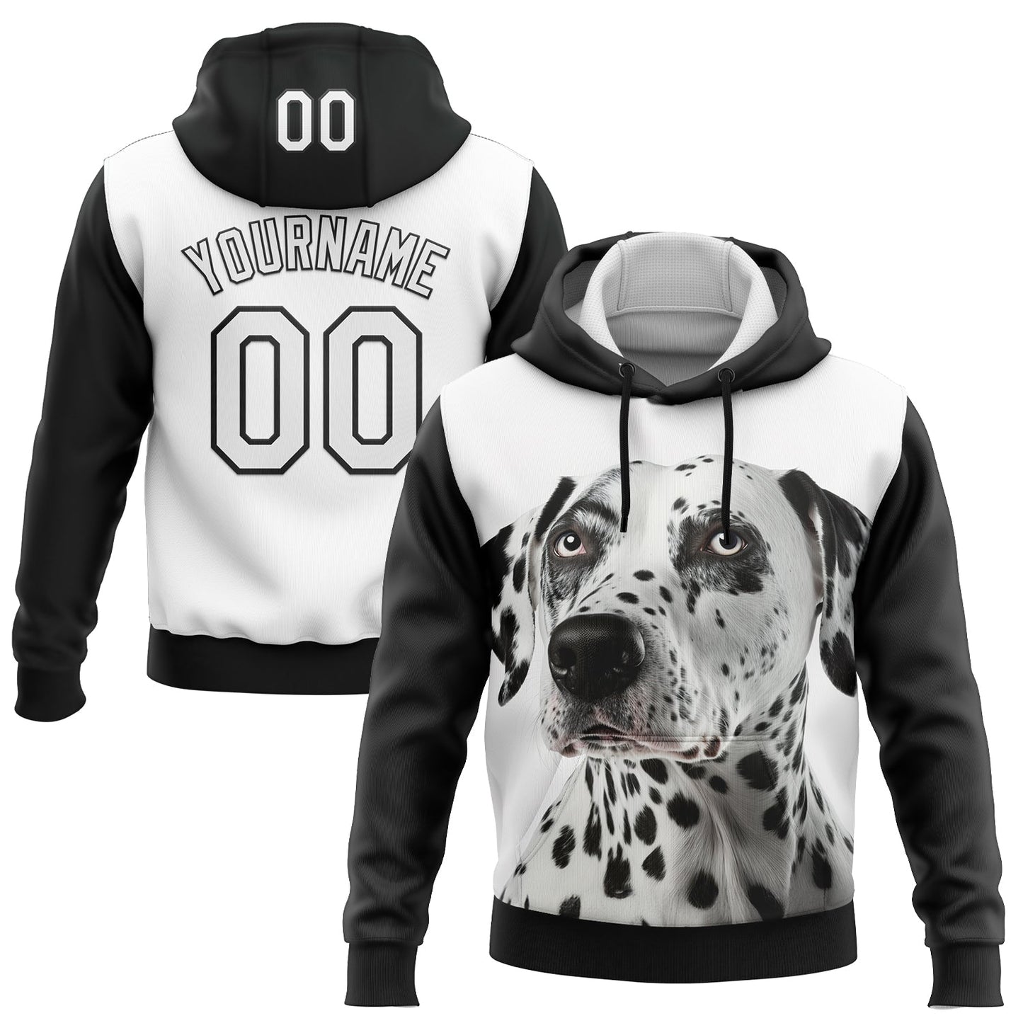 Custom Stitched White Black 3D Pattern Design Dalmatian Dog Sports Pullover Sweatshirt Hoodie - Main View