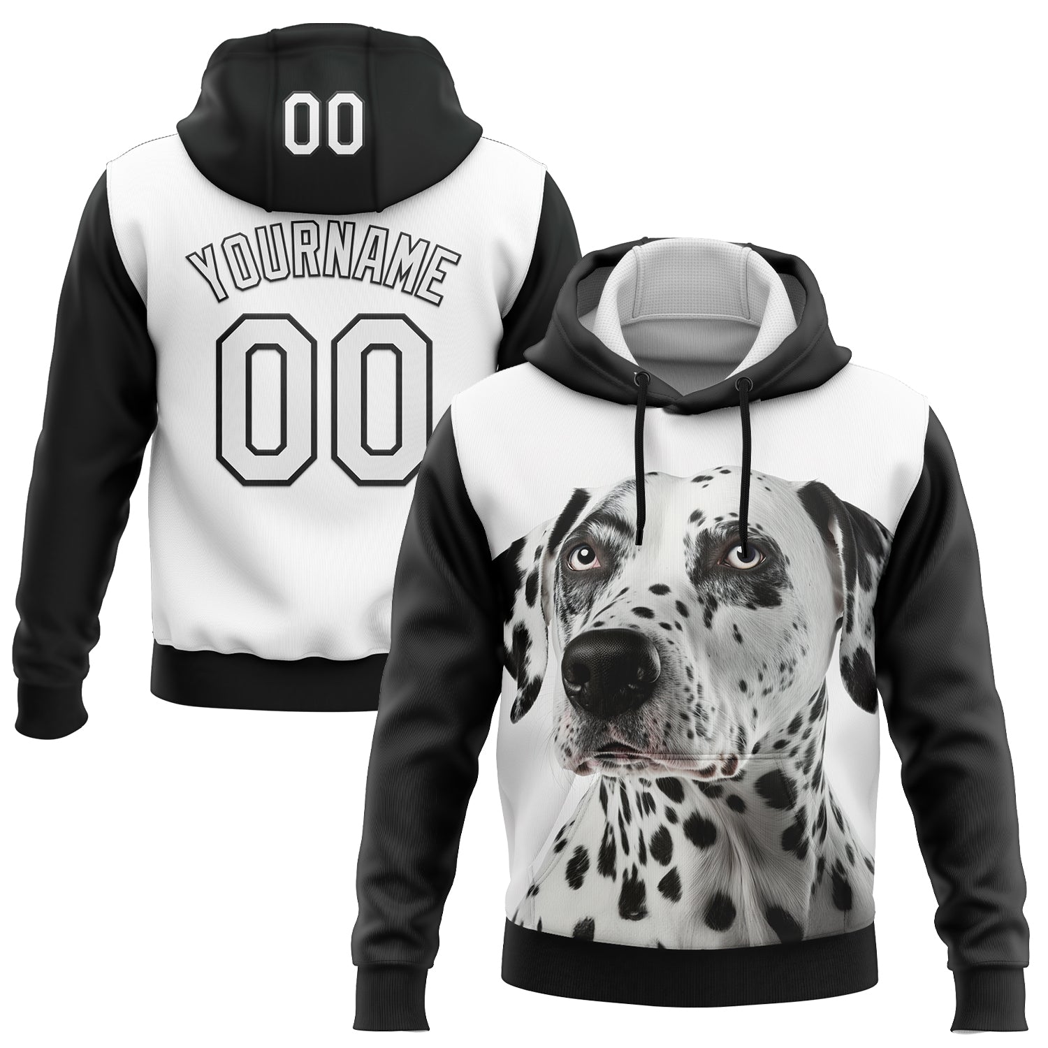 Custom Stitched White Black 3D Pattern Design Dalmatian Dog Sports Pullover Sweatshirt Hoodie - Main View