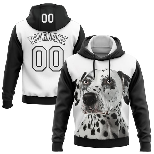 Custom Stitched White Black 3D Pattern Design Dalmatian Dog Sports Pullover Sweatshirt Hoodie - Main View