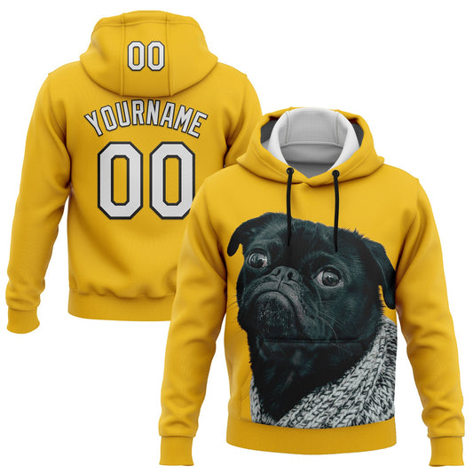 Custom Stitched Yellow White-Black 3D Pattern Design Pug Dog Sports Pullover Sweatshirt Hoodie - Main View