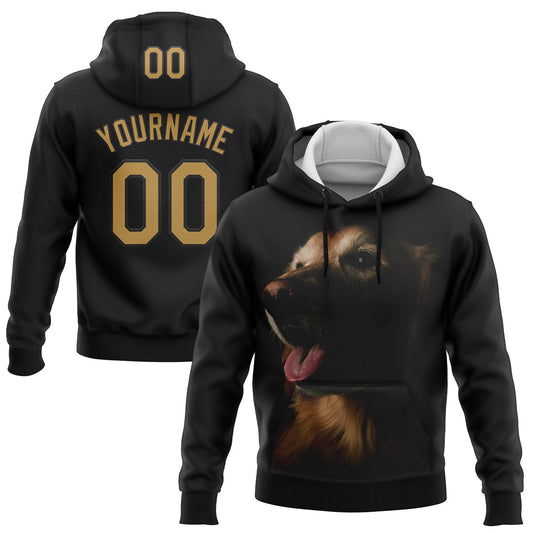 Custom Stitched Black Old Gold 3D Pattern Design Golden Retriever Dog Sports Pullover Sweatshirt Hoodie - Main View