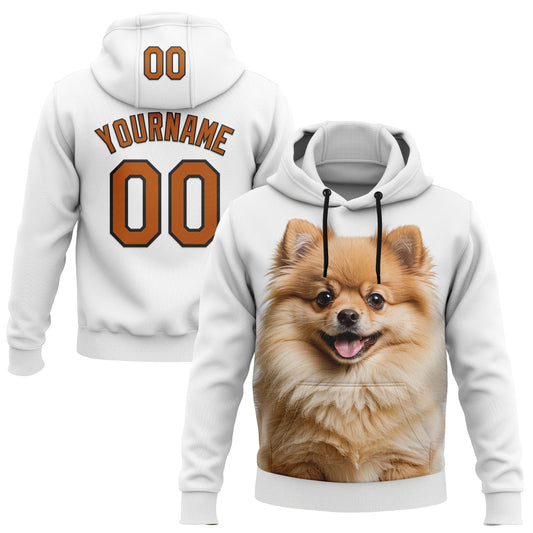 Custom Stitched White Texas Orange-Black 3D Pattern Design Pomeranian Dog Sports Pullover Sweatshirt Hoodie - Main View