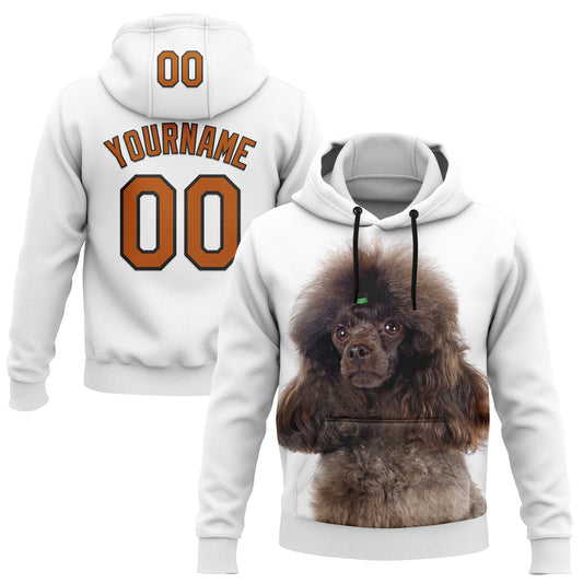 Custom Stitched White Texas Orange-Black 3D Pattern Design Poodle Dog Sports Pullover Sweatshirt Hoodie - Main View