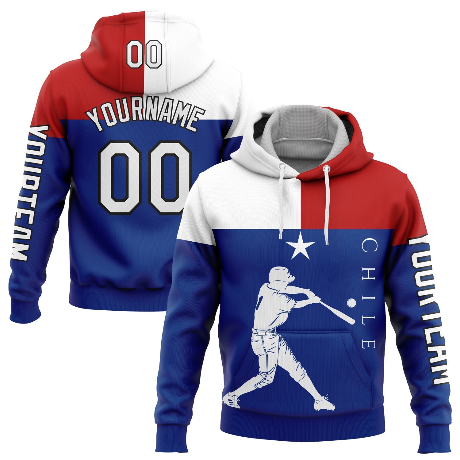 Custom Royal Red-Black 3D Chile Chilean Flag Sports Pullover Sweatshirt Hoodie - Main View