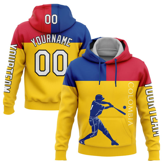 Custom Gold Royal Red-Black 3D Colombia Colombian Flag Sports Pullover Sweatshirt Hoodie - Main View