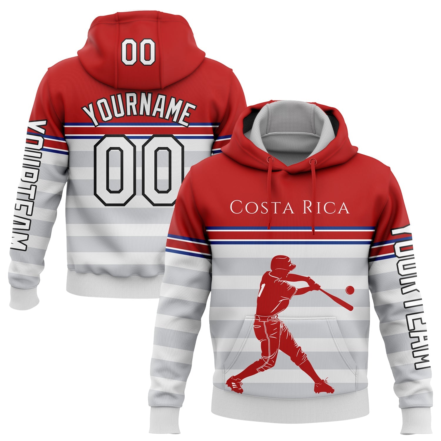 Custom White Red Royal Gray-Black 3D Costa Rica Costa Rican Flag Sports Pullover Sweatshirt Hoodie - Main View