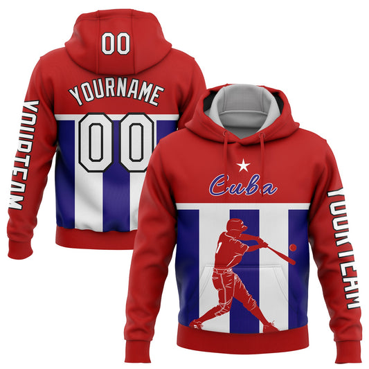 Custom Red Dark Purple-Black 3D Costa Cuba Cuban Flag Sports Pullover Sweatshirt Hoodie - Main View