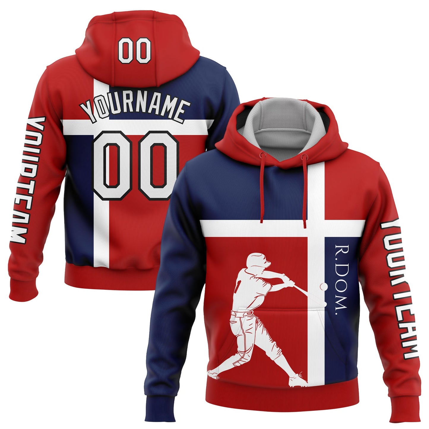 Custom Red US Navy Blue-Black 3D Dominican Republic Dominican Republic Flag Sports Pullover Sweatshirt Hoodie - Main View