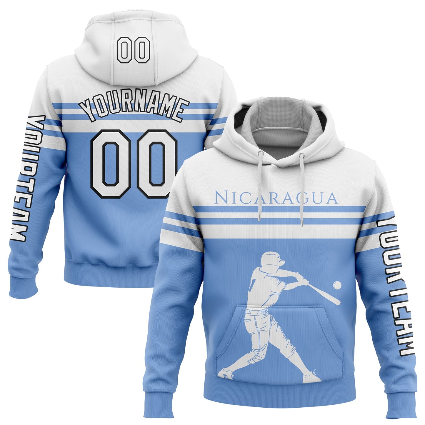 Custom Light Blue White-Black 3D Nicaragua Nicaraguan Flag Sports Pullover Sweatshirt Hoodie - Main View