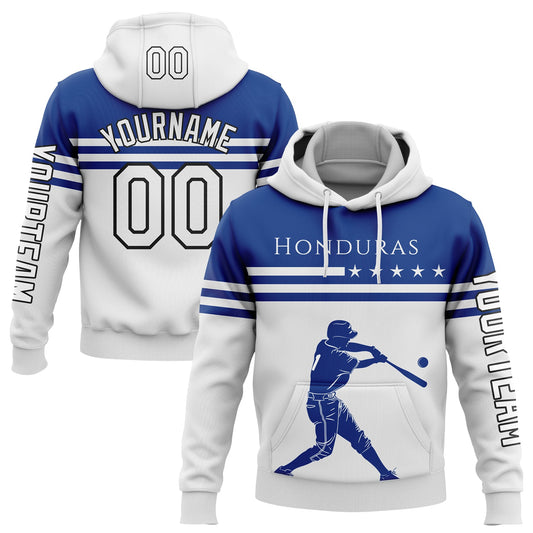 Custom White Royal-Black 3D Honduras Honduran Flag Sports Pullover Sweatshirt Hoodie - Main View