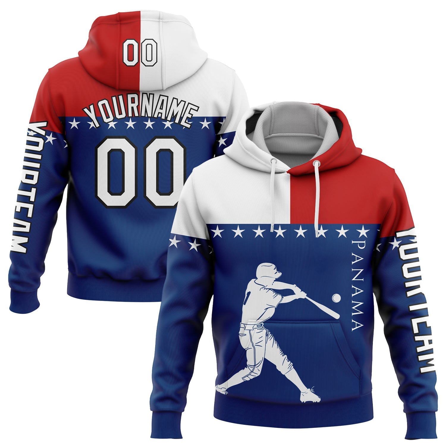 Custom US Navy Blue Red-Black 3D Panama Panamanian Flag Sports Pullover Sweatshirt Hoodie - Main View