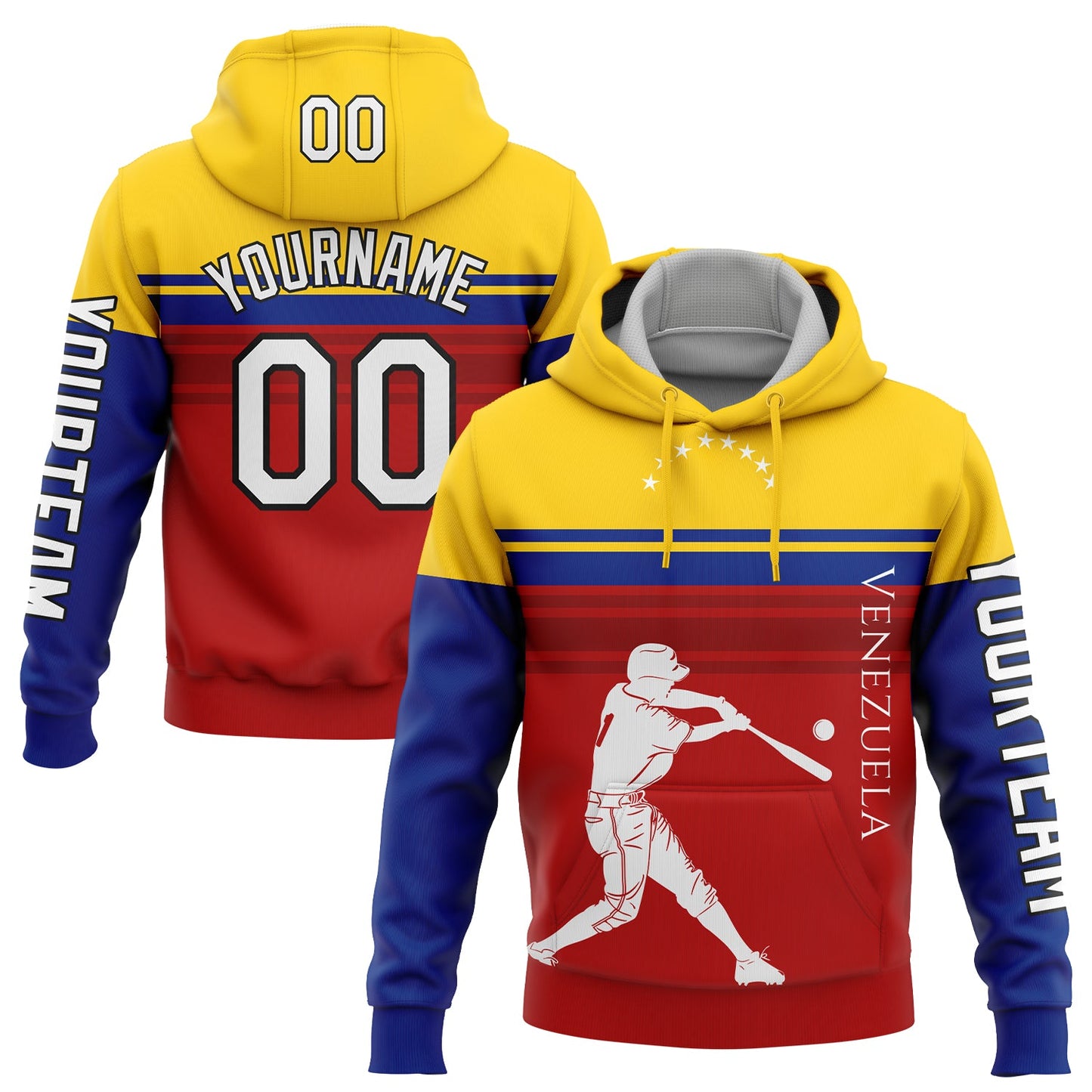 Custom Red Gold Royal-Black 3D Venezuela Venezuelan Flag Sports Pullover Sweatshirt Hoodie - Main View