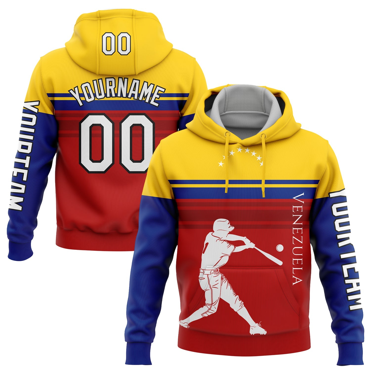 Custom Red Gold Royal-Black 3D Venezuela Venezuelan Flag Sports Pullover Sweatshirt Hoodie - Main View
