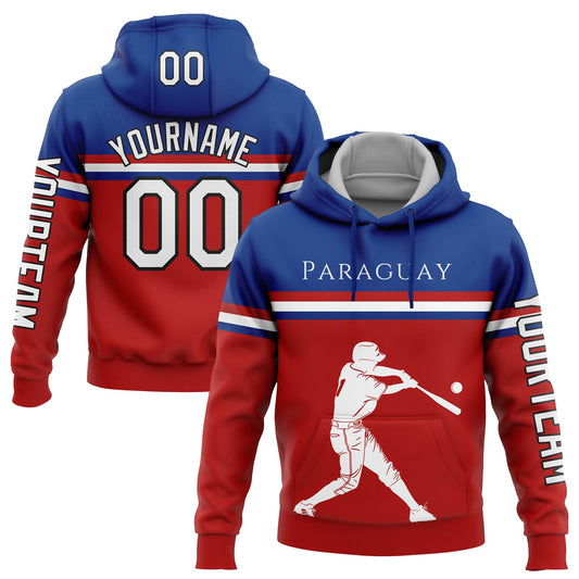 Custom Red Royal-Black 3D Paraguay Paraguayan Flag Sports Pullover Sweatshirt Hoodie - Main View