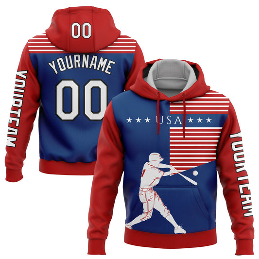 Custom Red US Navy Blue-Black 3D USA Flag Sports Pullover Sweatshirt Hoodie - Main View