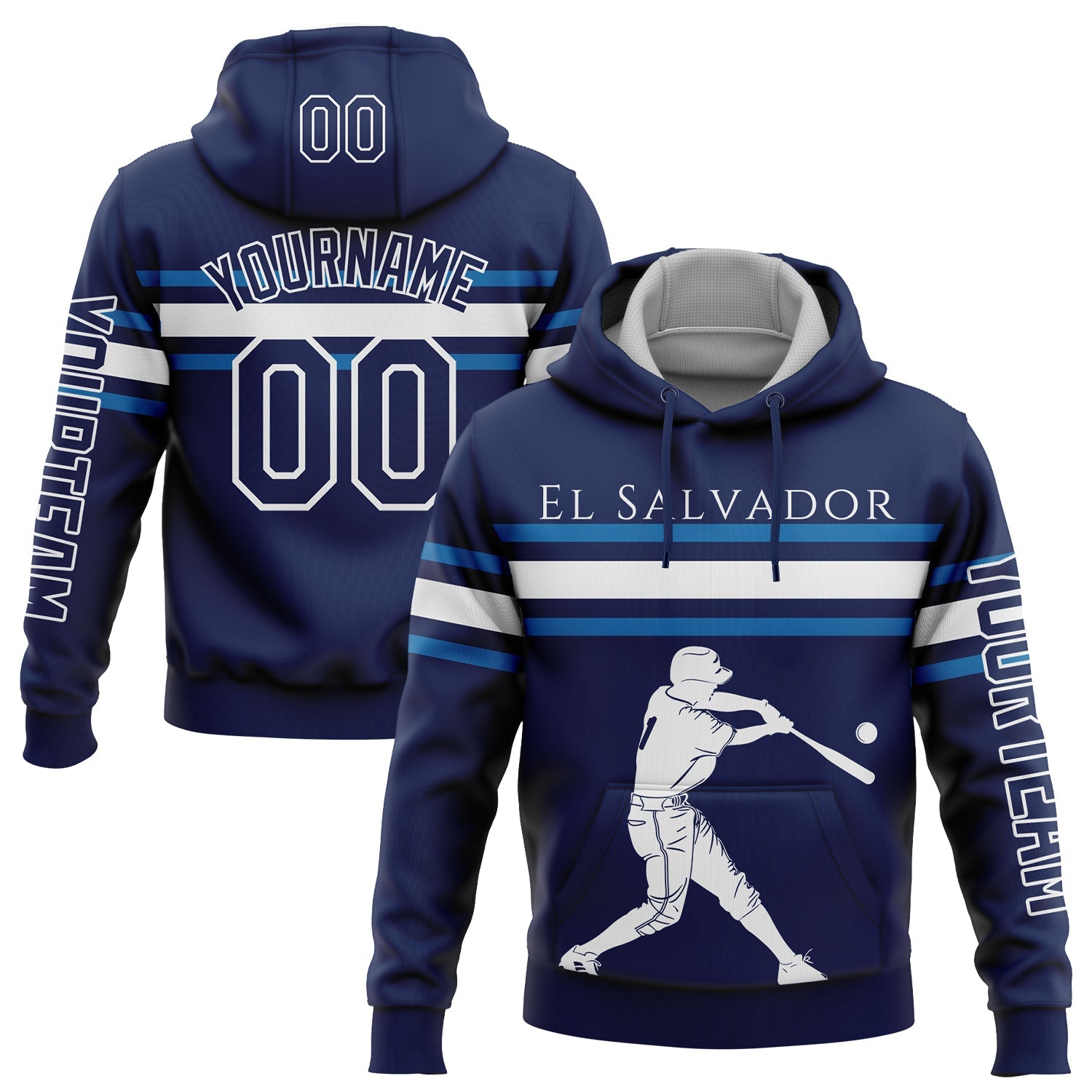 Custom Navy Blue-White 3D El Salvador El Salvadoran Flag Sports Pullover Sweatshirt Hoodie - Main View