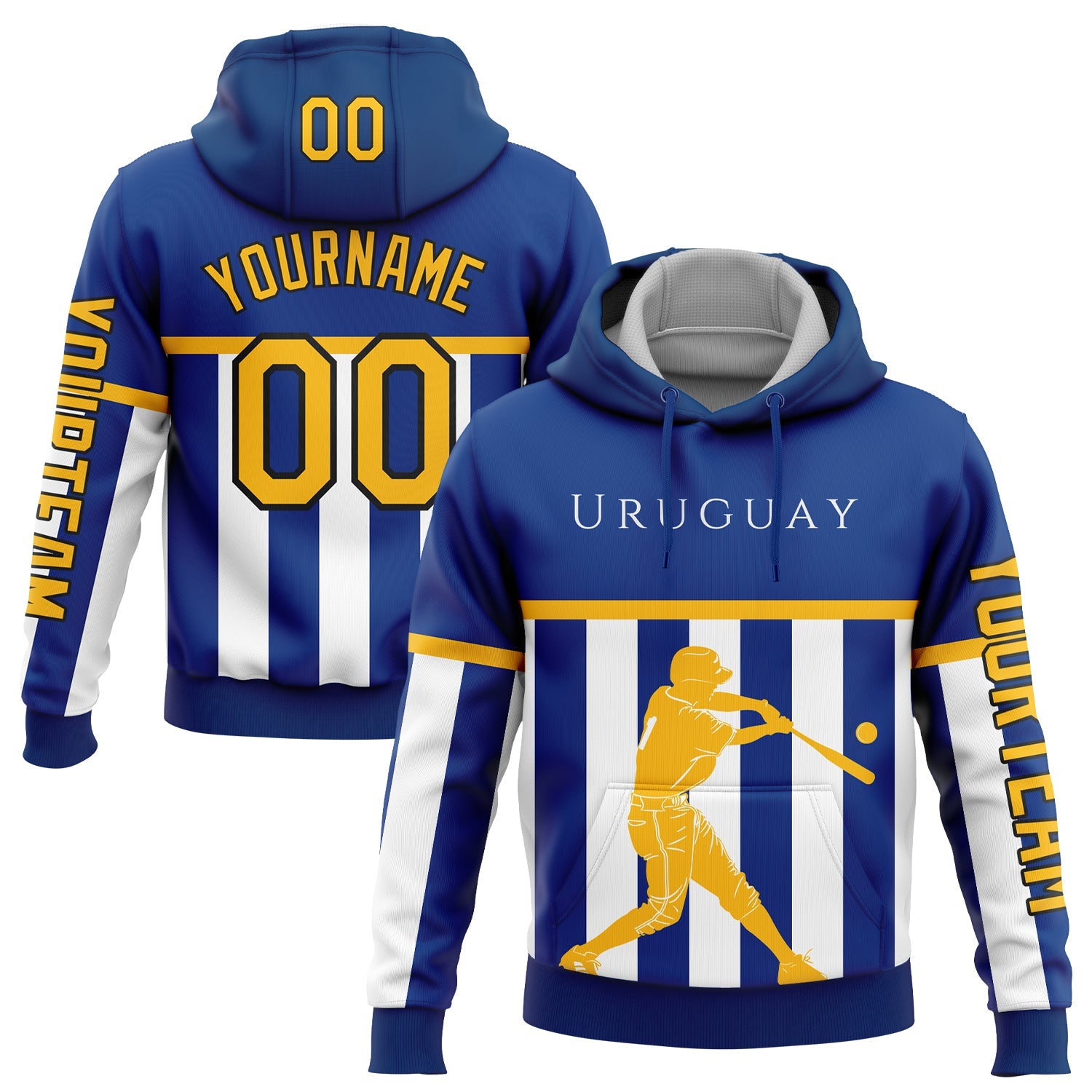 Custom Royal Gold-Black 3D Uruguay Uruguayan Flag Sports Pullover Sweatshirt Hoodie - Main View