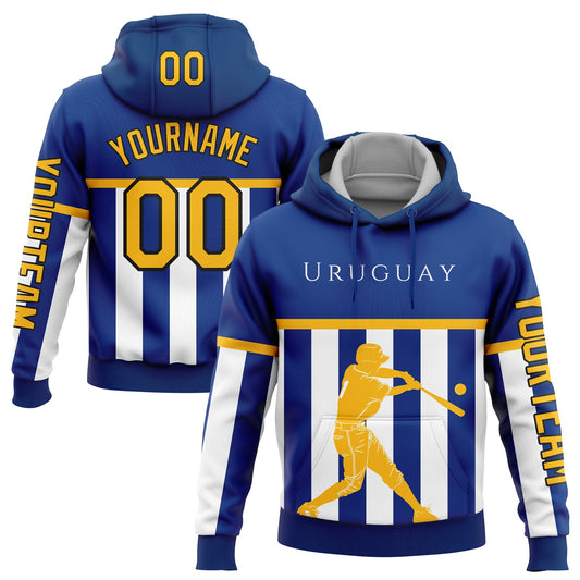 Custom Royal Gold-Black 3D Uruguay Uruguayan Flag Sports Pullover Sweatshirt Hoodie - Main View