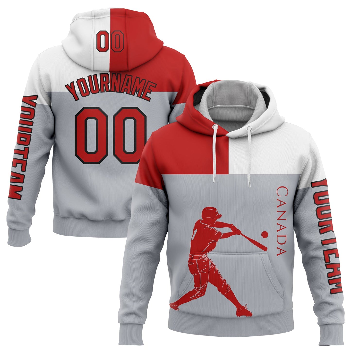 Custom Gray Red Fire Red-Black 3D Canada Canadian Flag Sports Pullover Sweatshirt Hoodie - Main View