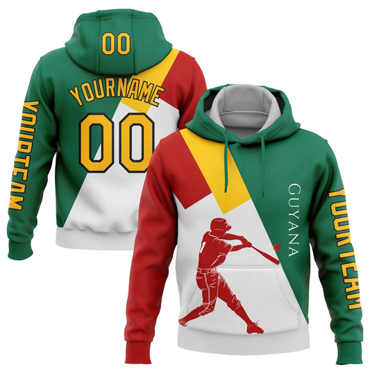 Custom Kelly Green Gold Red-Black 3D Guyana Guyana Flag Sports Pullover Sweatshirt Hoodie - Main View