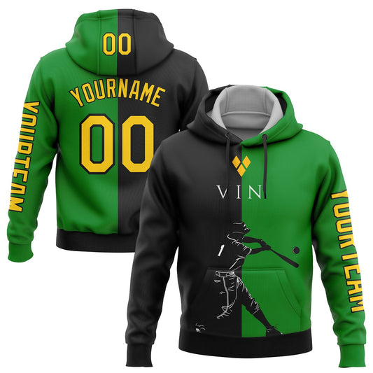 Custom Grass Green Gold-Black 3D Saint Vincent And The Grenadines Flag Sports Pullover Sweatshirt Hoodie - Main View
