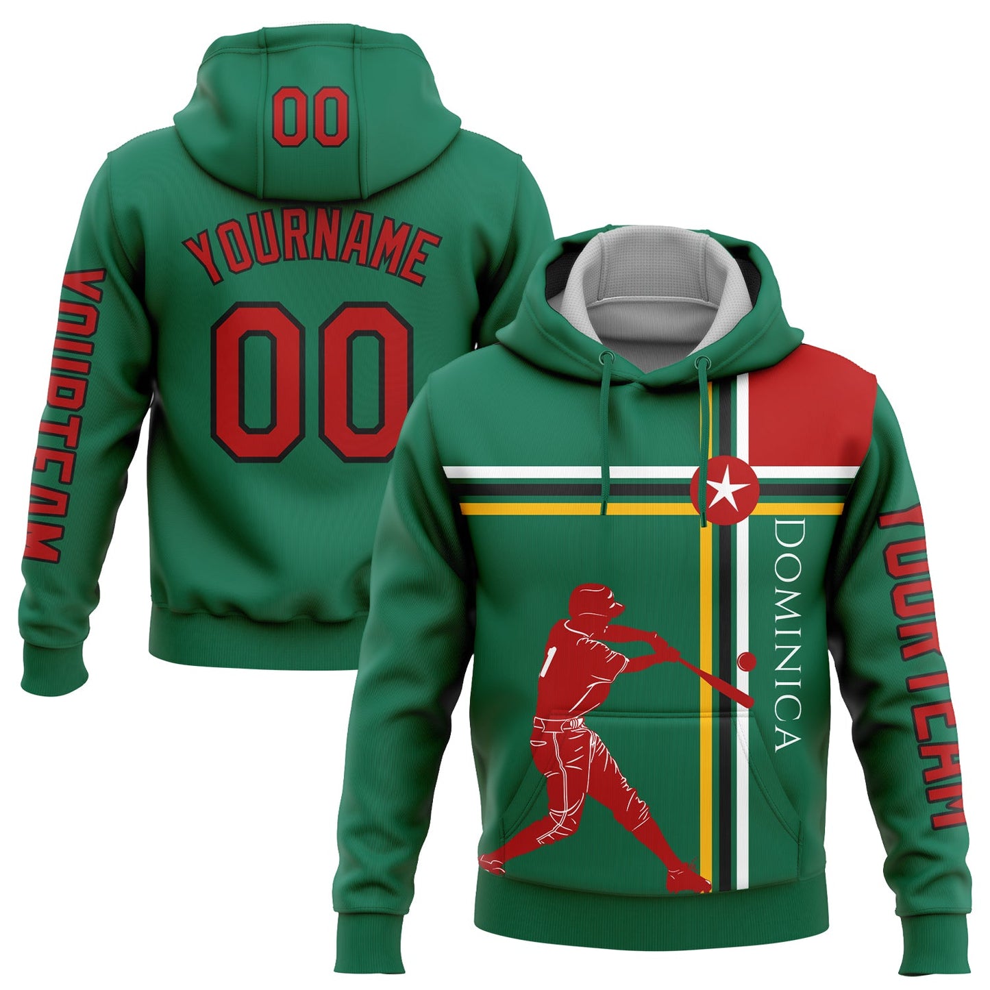 Custom Kelly Green Red Gold-Black 3D Dominic Dominican Flag Sports Pullover Sweatshirt Hoodie - Main View