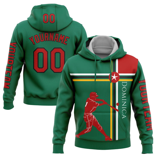 Custom Kelly Green Red Gold-Black 3D Dominic Dominican Flag Sports Pullover Sweatshirt Hoodie - Main View