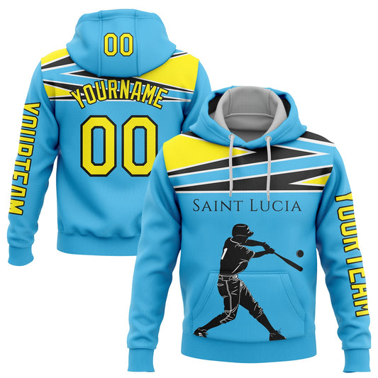 Custom Sky Blue Light Yellow-Black 3D Saint Lucia Saint Lucian Flag Sports Pullover Sweatshirt Hoodie - Main View