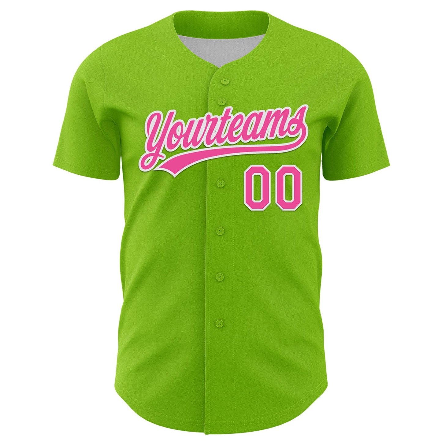 Custom Neon Green Pink-White 3D Funny Christmas Authentic Baseball Jersey view 2