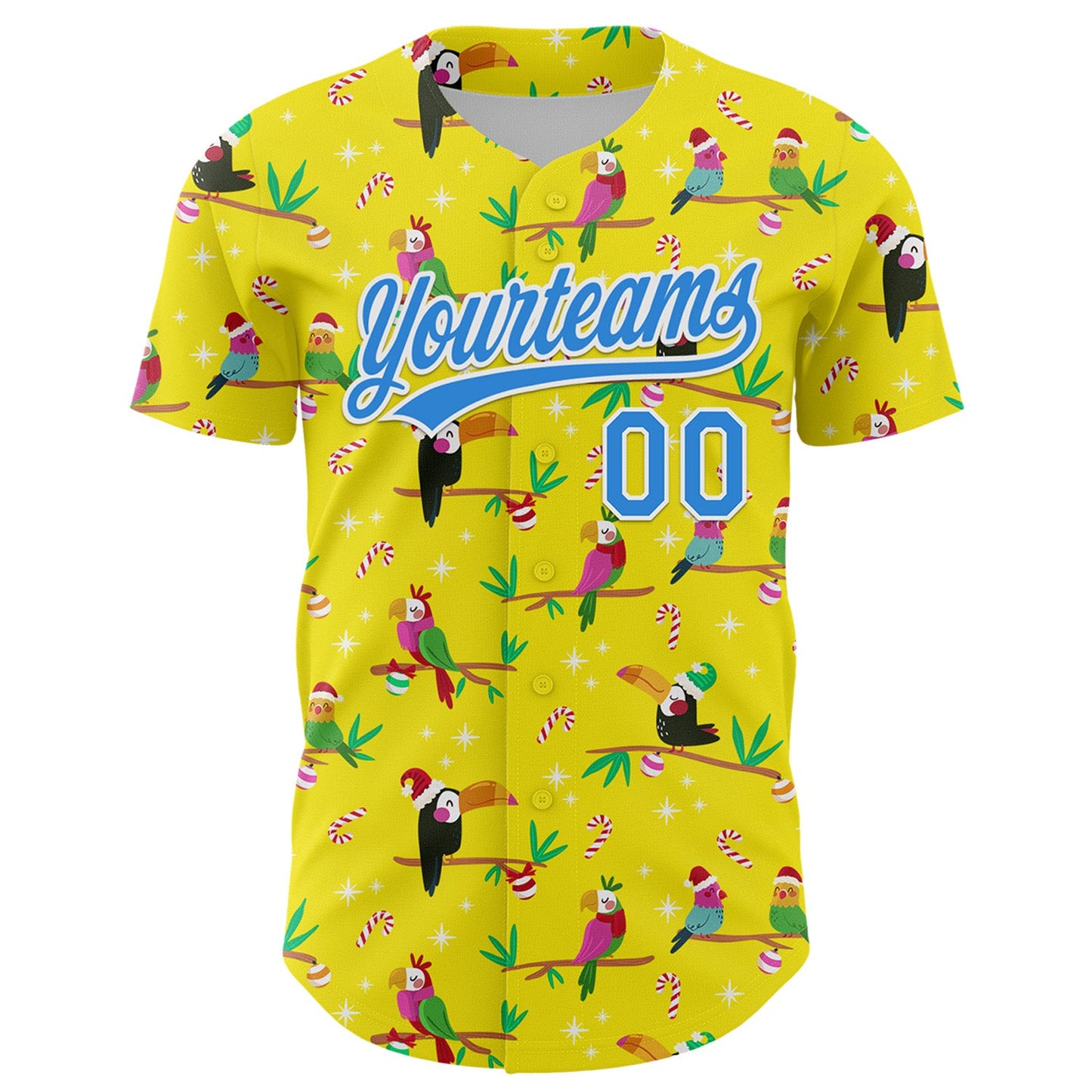 Custom Light Yellow Electric Blue-White 3D Funny Christmas Authentic Baseball Jersey view 2