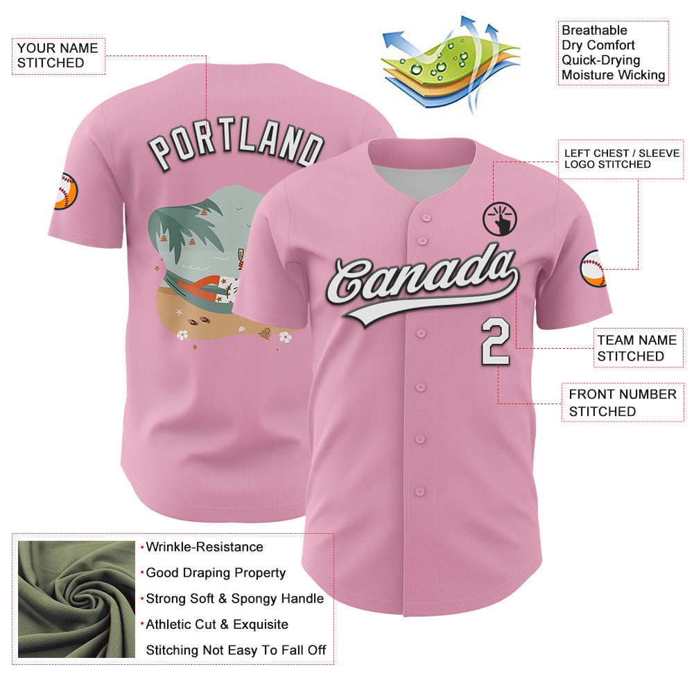 Custom Light Pink White-Black 3D Funny Christmas Authentic Baseball Jersey view 3