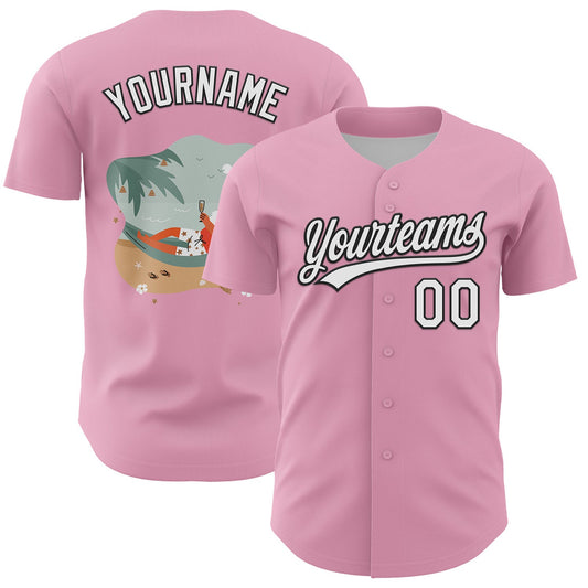 Custom Light Pink White-Black 3D Funny Christmas Authentic Baseball Jersey - Main View