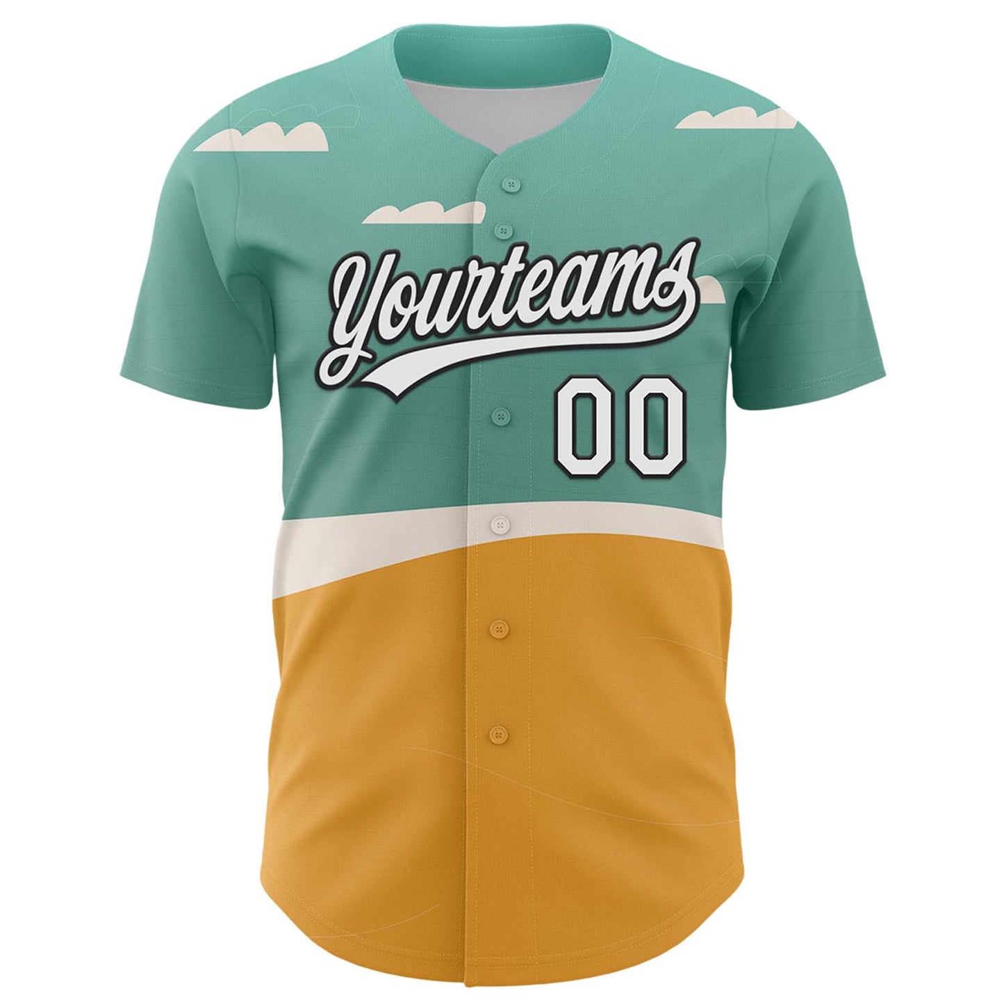 Custom Teal Black-Old Gold 3D Funny Christmas Authentic Baseball Jersey view 2