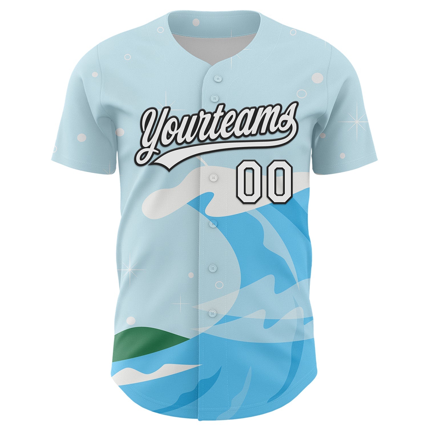 Custom Light Blue White-Black 3D Funny Christmas Authentic Baseball Jersey view 2