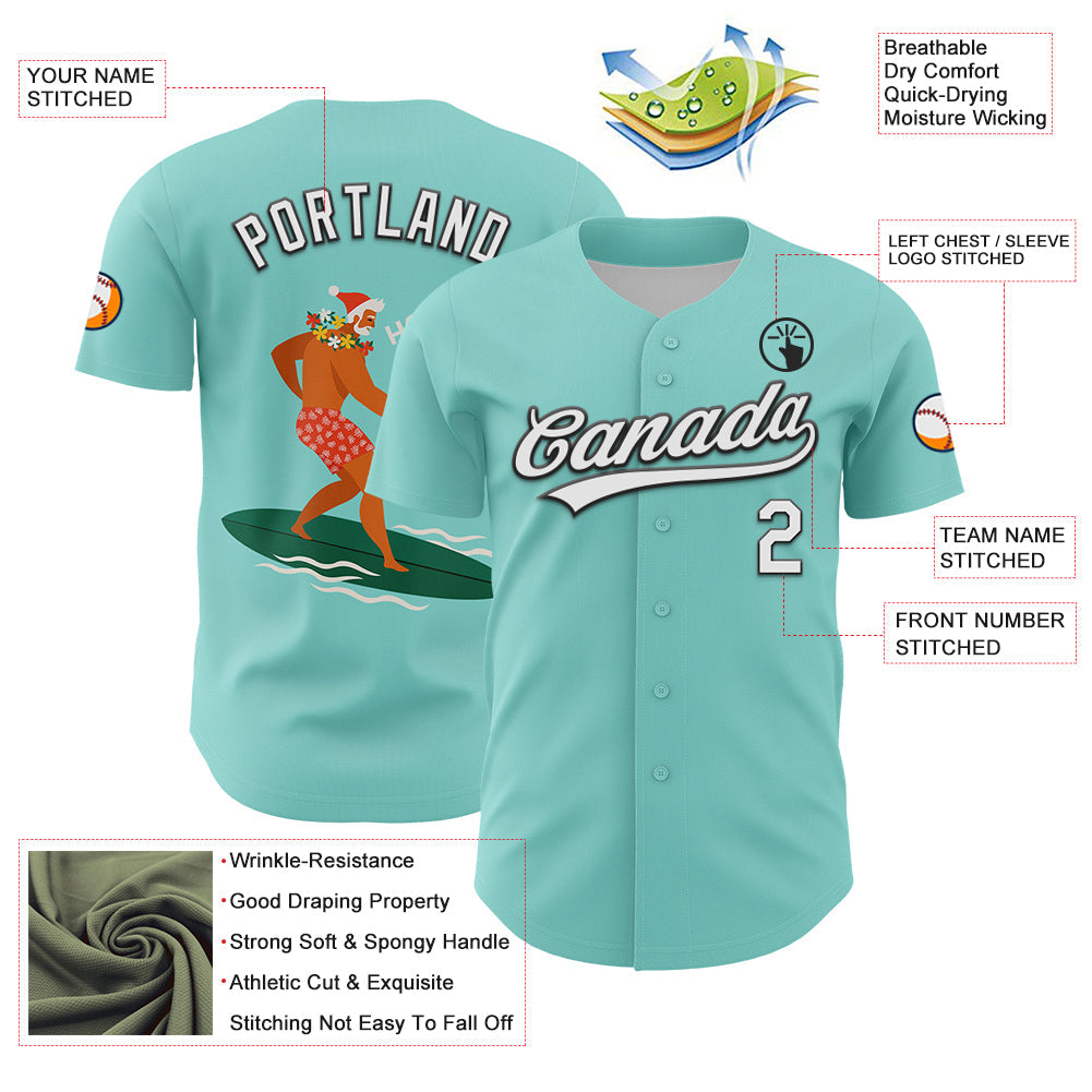 Custom Ice Blue White-Black 3D Funny Christmas Authentic Baseball Jersey view 3