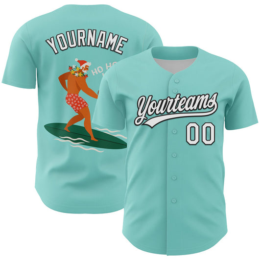 Custom Ice Blue White-Black 3D Funny Christmas Authentic Baseball Jersey - Main View