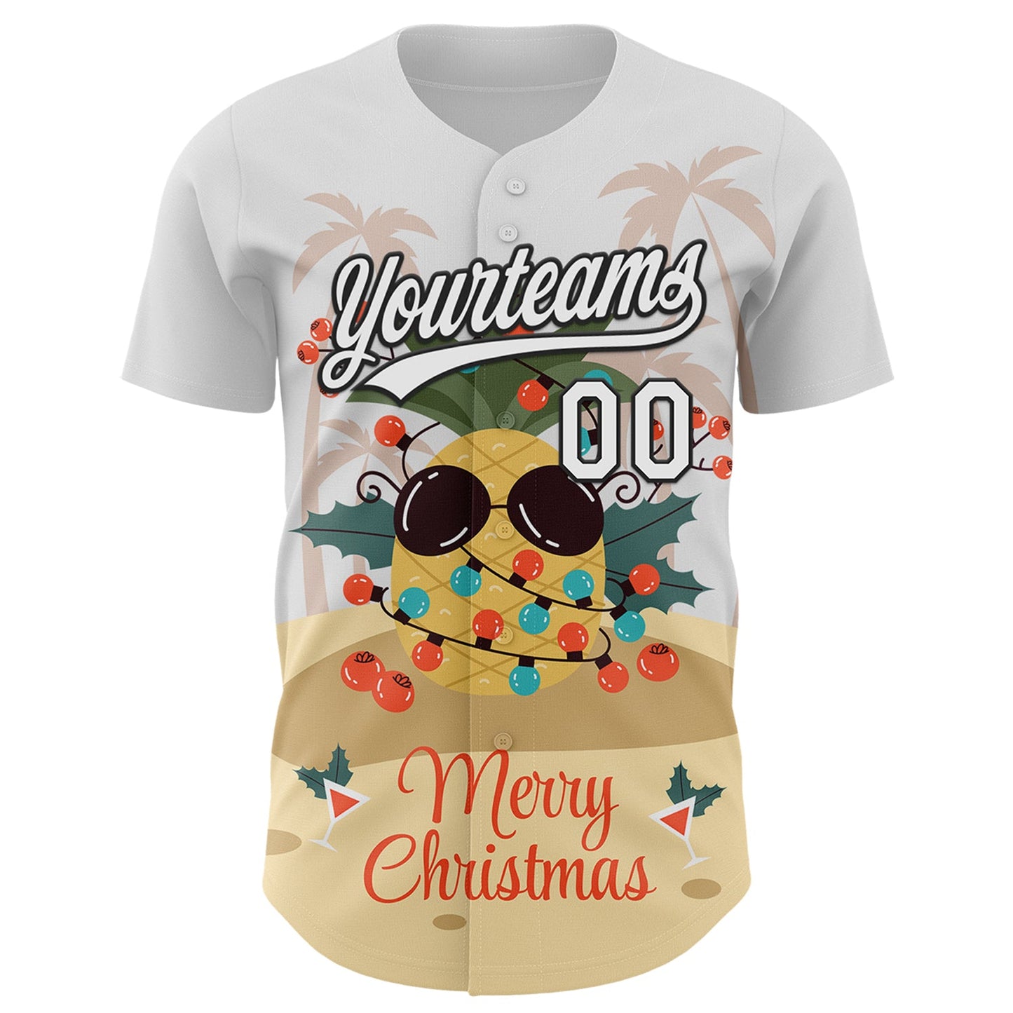 Custom White Black 3D Funny Christmas Authentic Baseball Jersey view 2