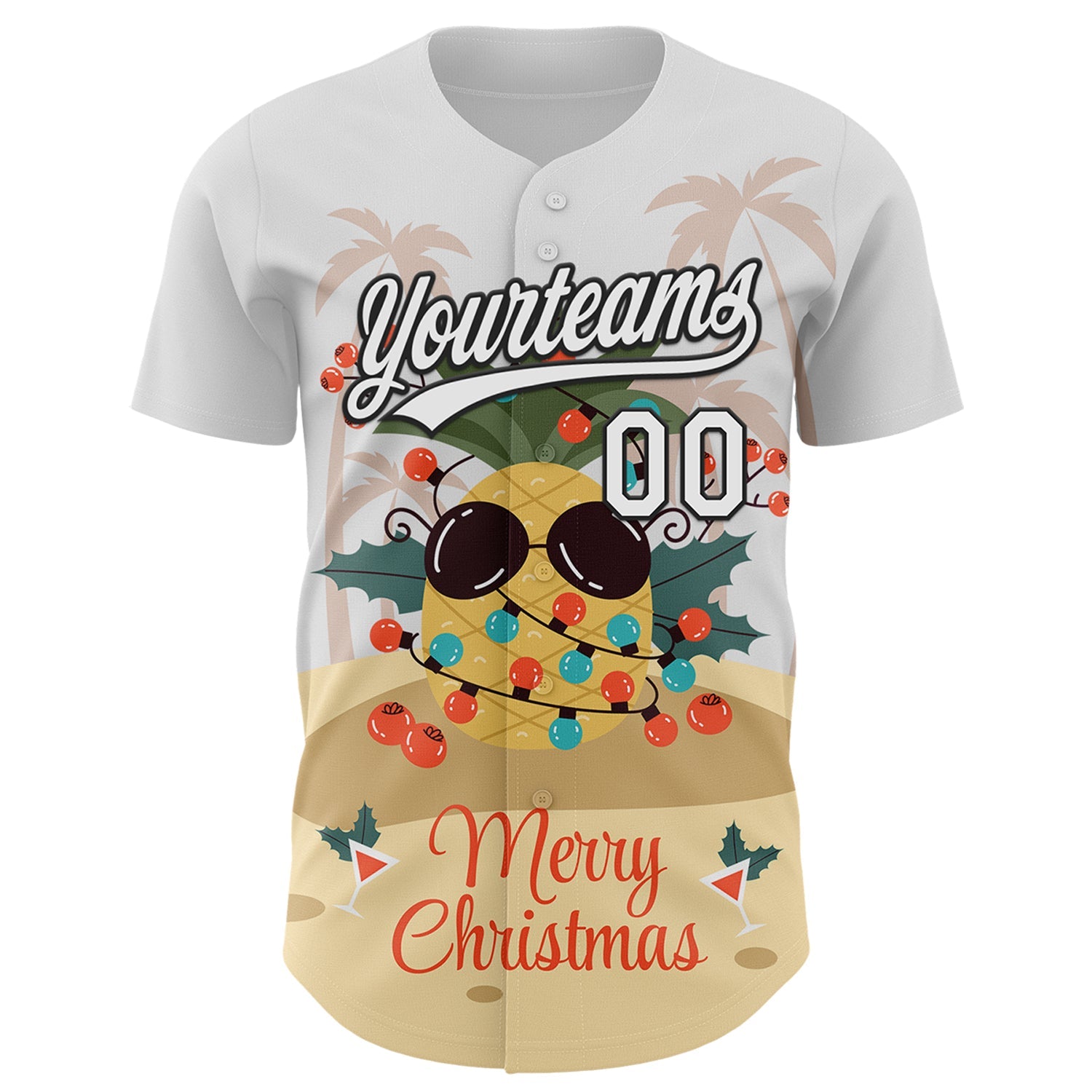 Custom White Black 3D Funny Christmas Authentic Baseball Jersey view 2