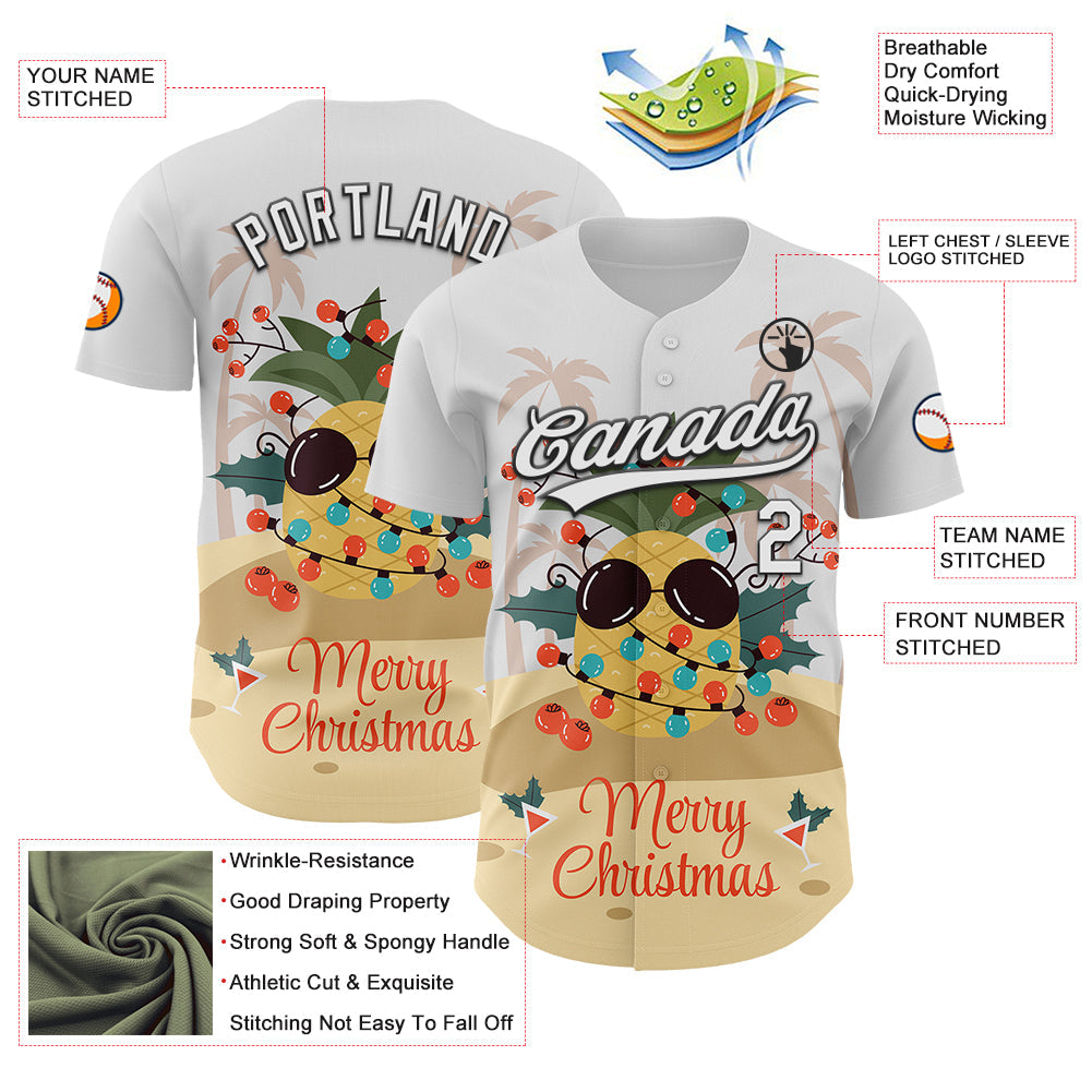 Custom White Black 3D Funny Christmas Authentic Baseball Jersey view 3