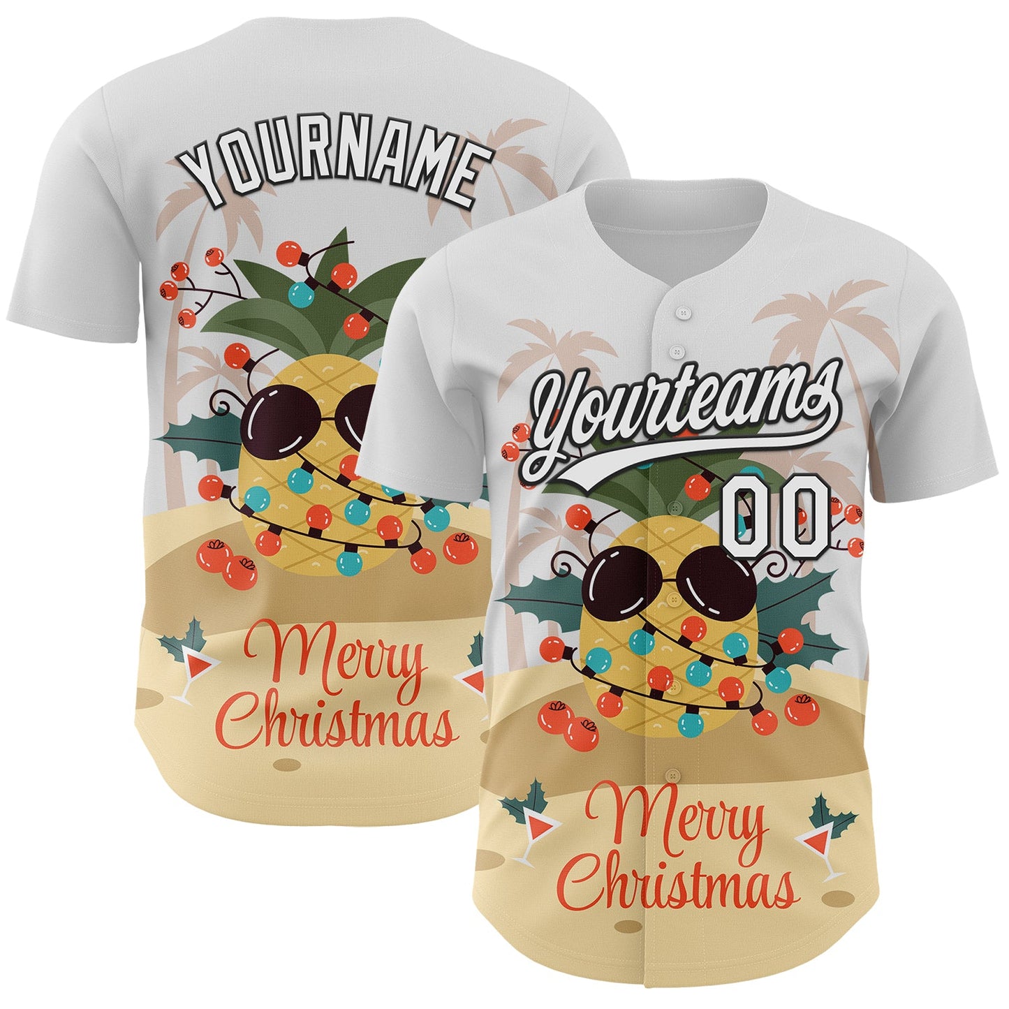 Custom White Black 3D Funny Christmas Authentic Baseball Jersey - Main View