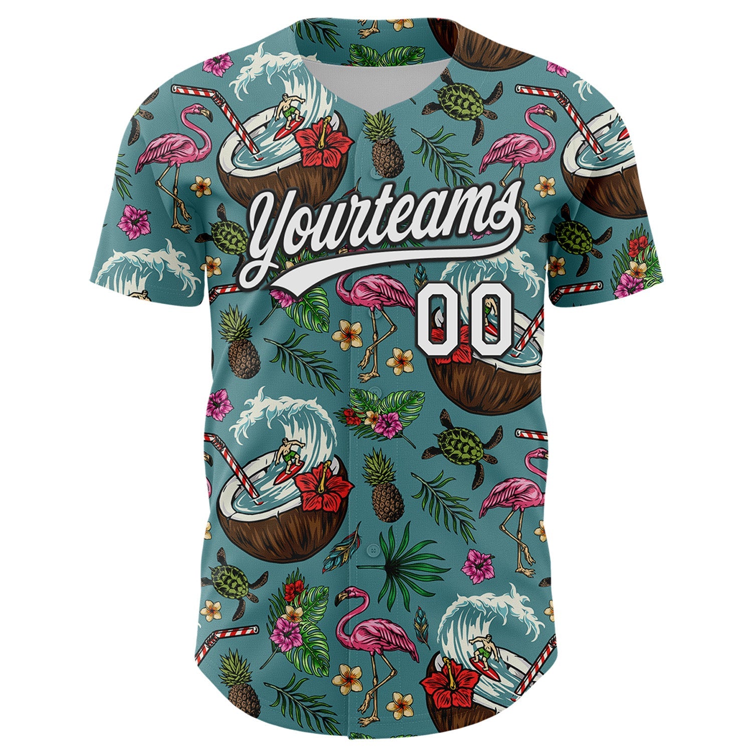 Custom Teal White-Black 3D Funny Christmas Authentic Baseball Jersey view 2
