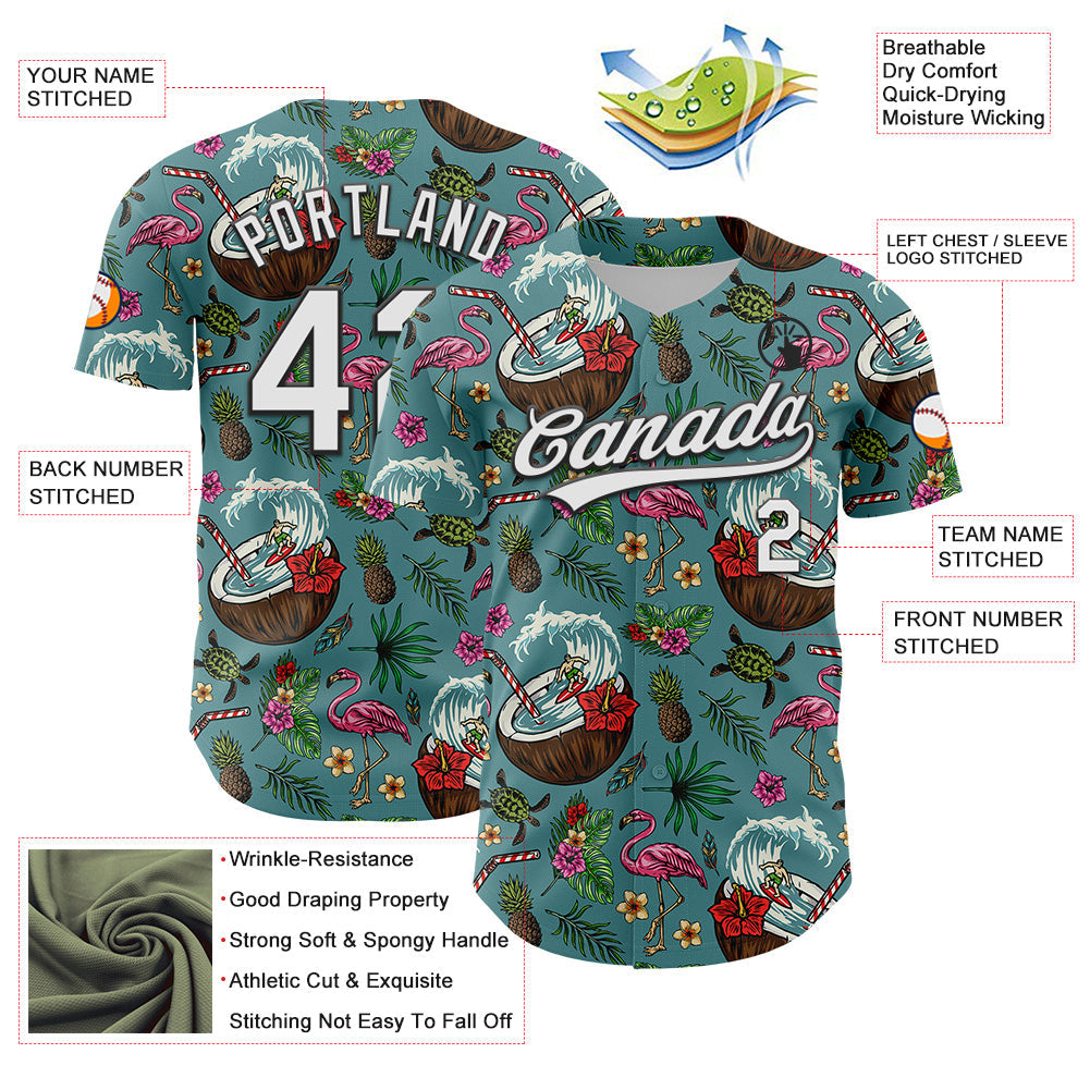 Custom Teal White-Black 3D Funny Christmas Authentic Baseball Jersey view 3
