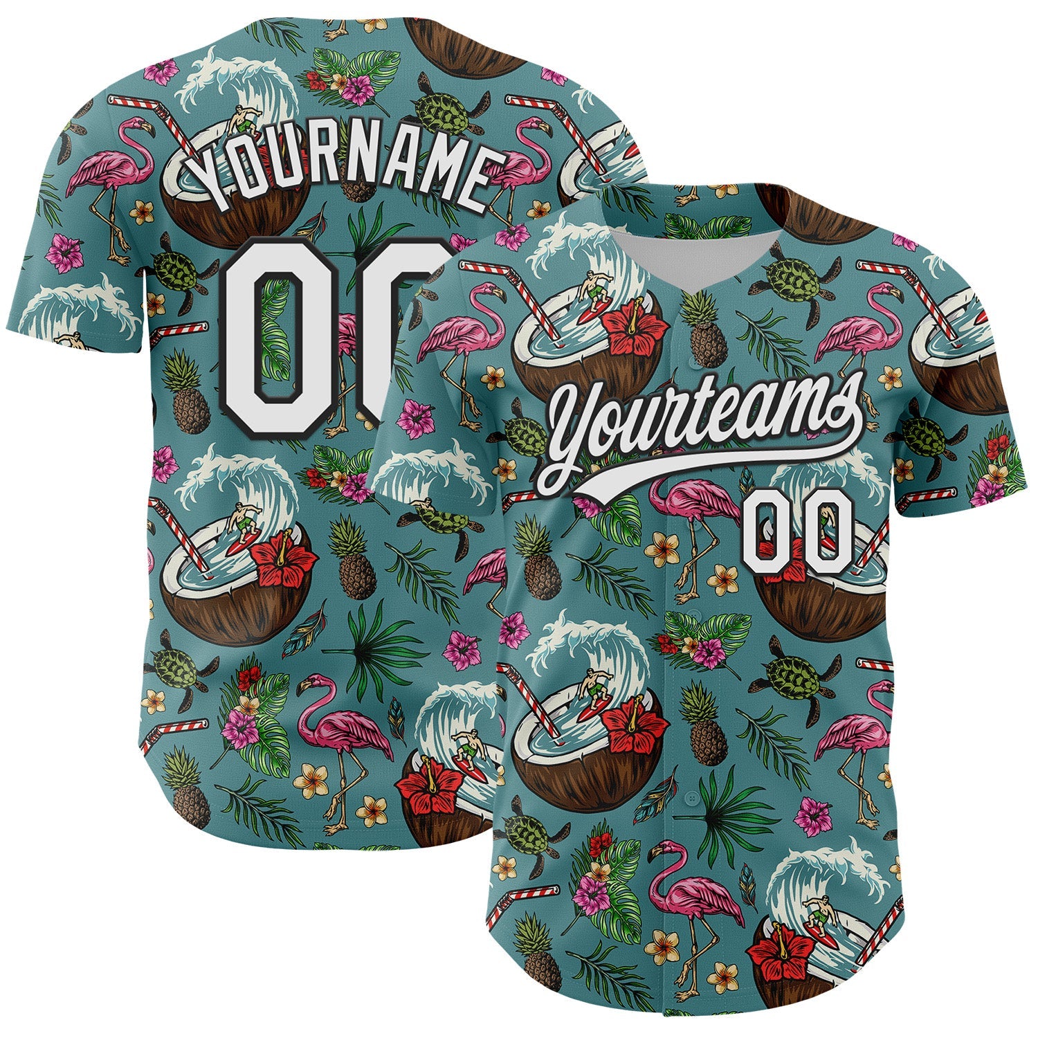 Custom Teal White-Black 3D Funny Christmas Authentic Baseball Jersey - Main View